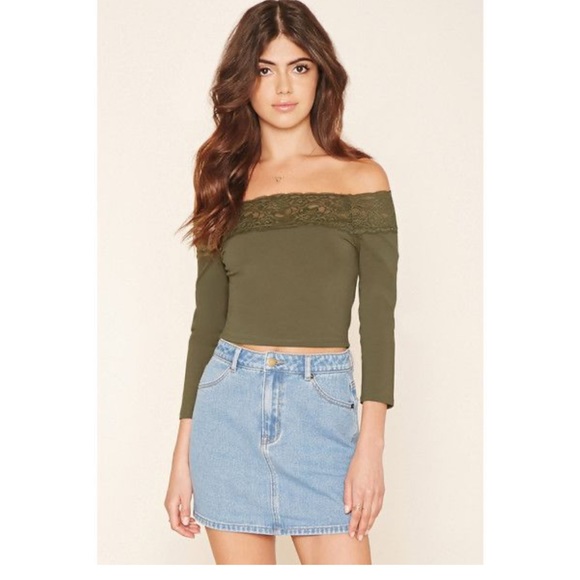 Forever 21 Tops Olive Green Off The Shoulder Top Poshmark — free download